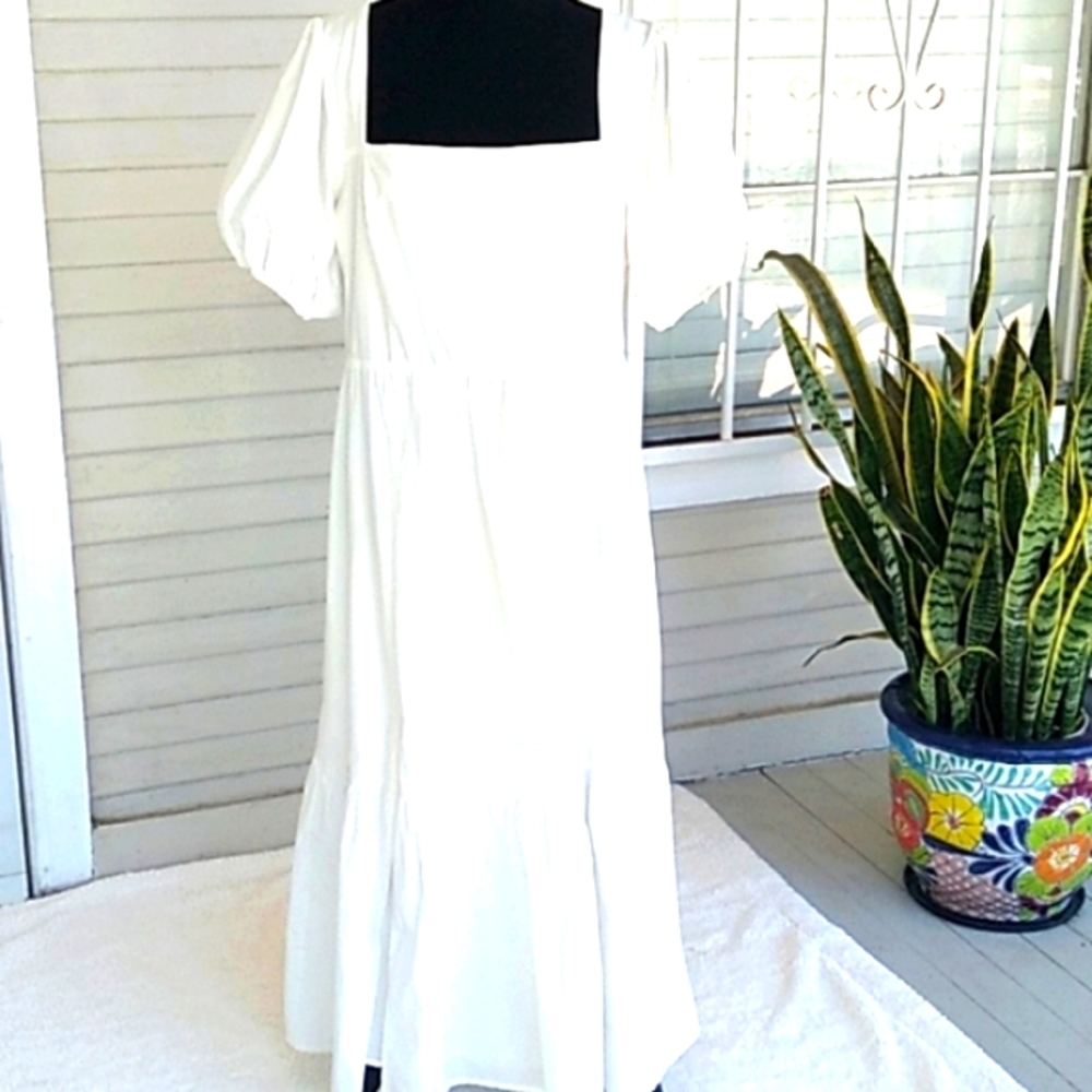 💖Astr the Label poplin tiered cottagecore white cotton midi dress